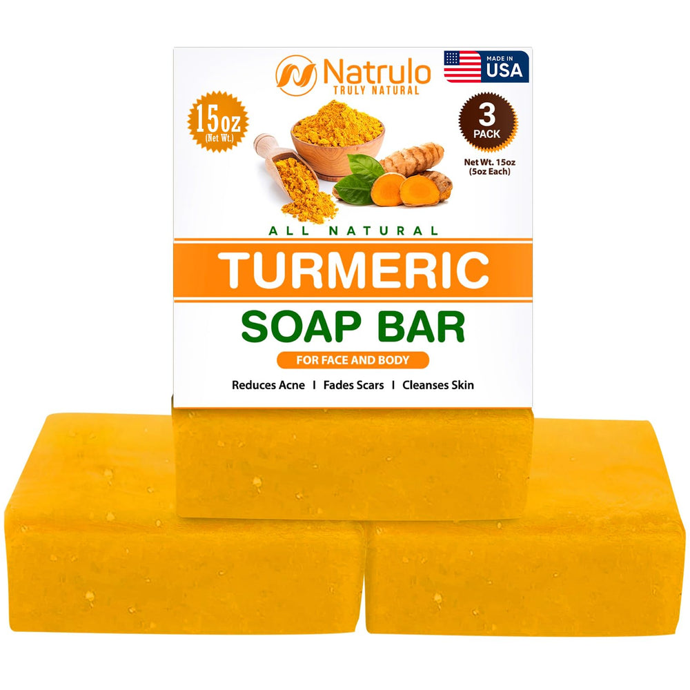 Savon curcuma Natrulo pour visage et corps, 5 oz, revitalisant et éclatant.