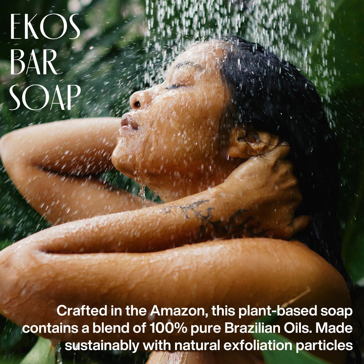 Gros plan sur barre savon Castanha Natura — texture veloutée prête pour la douche