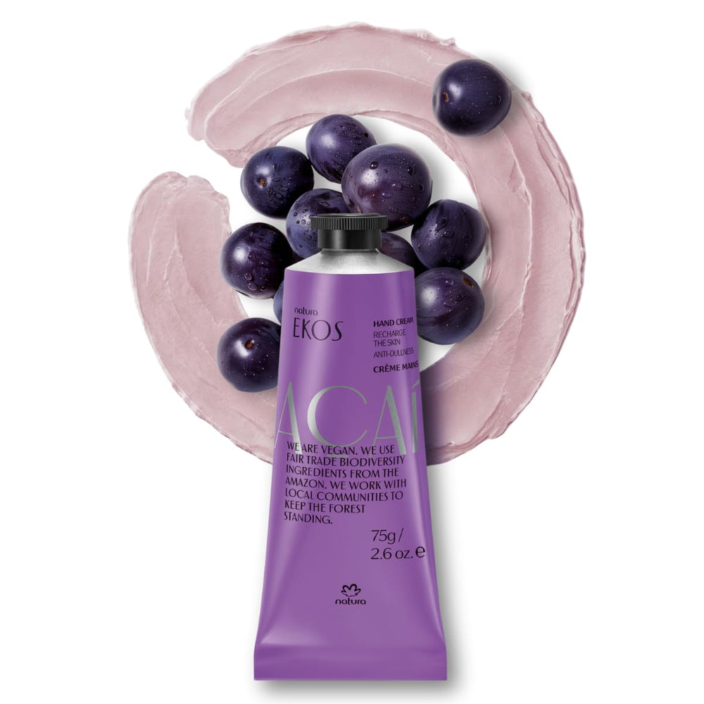 Natura Ekos Açaí Crème Mains, flacon visible, absorption rapide et douceur.