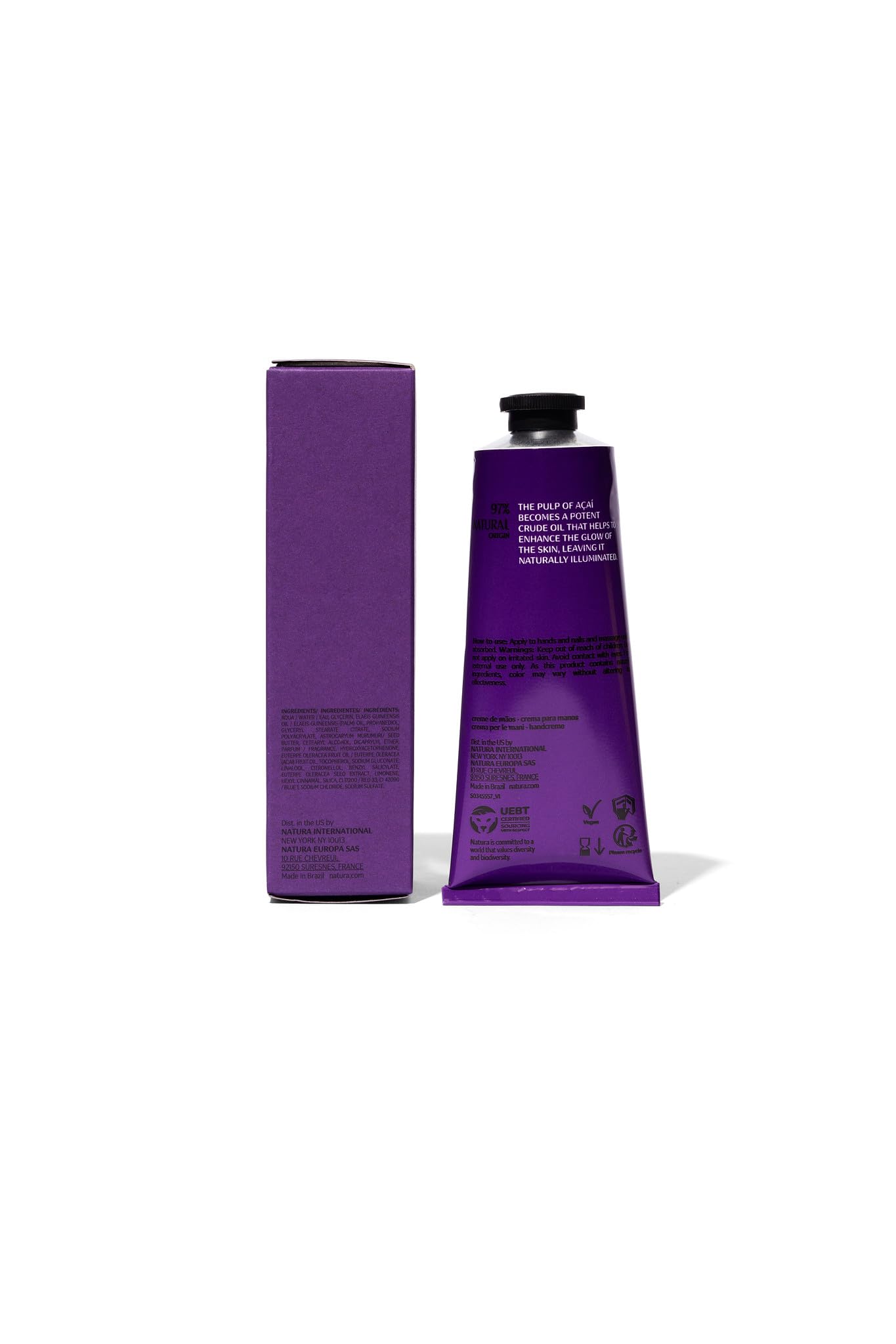 Format pratique 75 g de Natura Ekos Açaí Crème Mains pour sac.