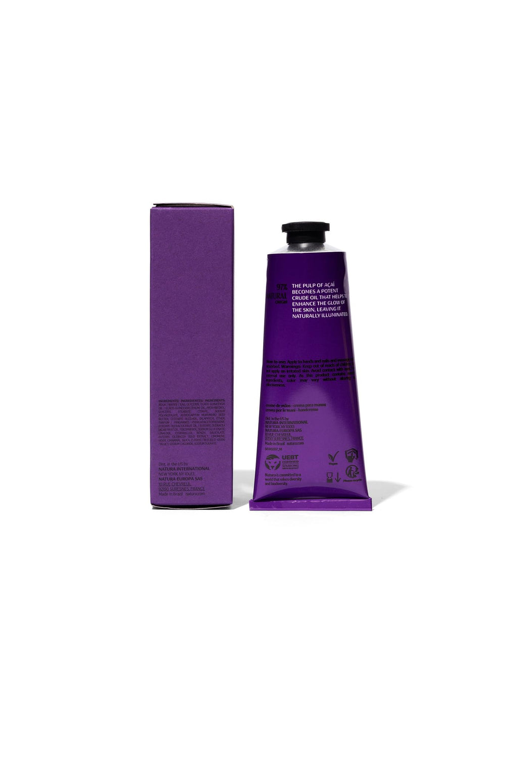 Format pratique 75 g de Natura Ekos Açaí Crème Mains pour sac.