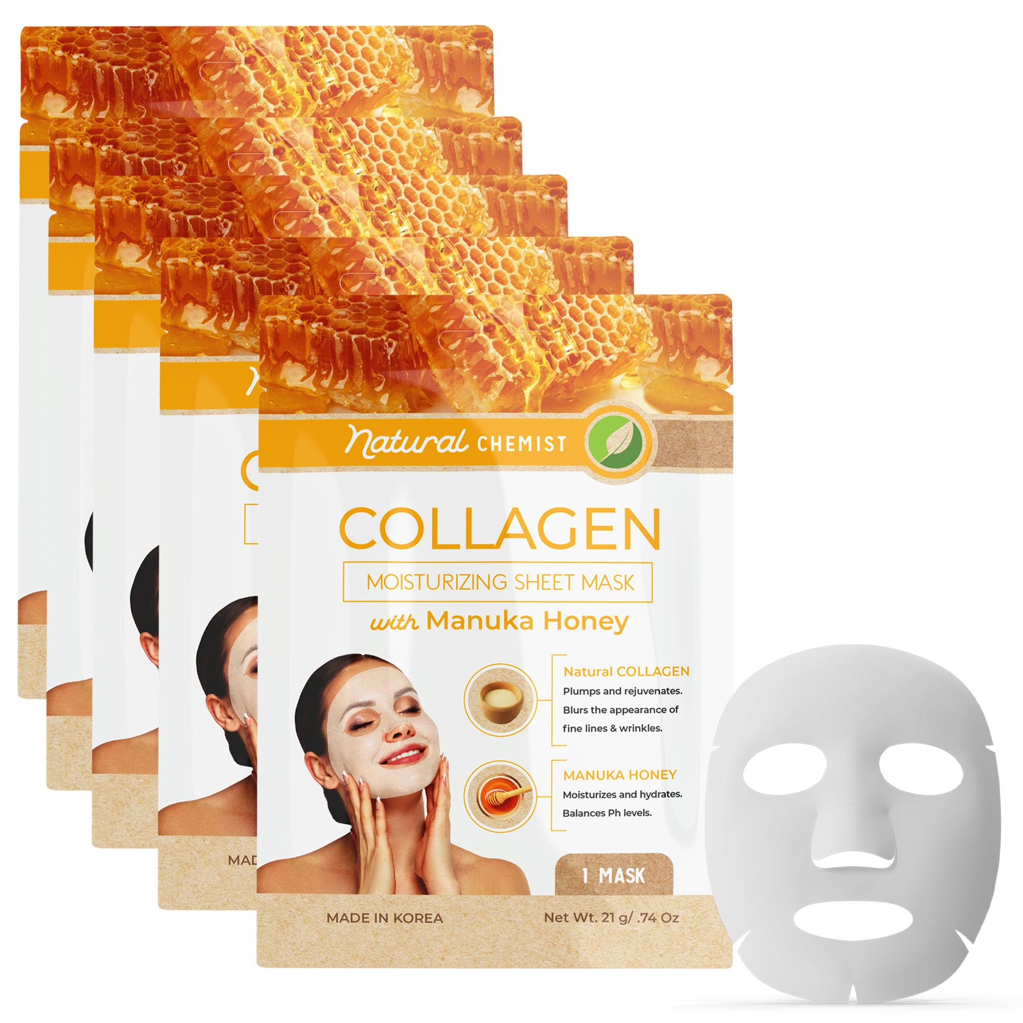 Natural Chemist masque nappe collagène et Manuka pour hydratation intense et peau lumineuse