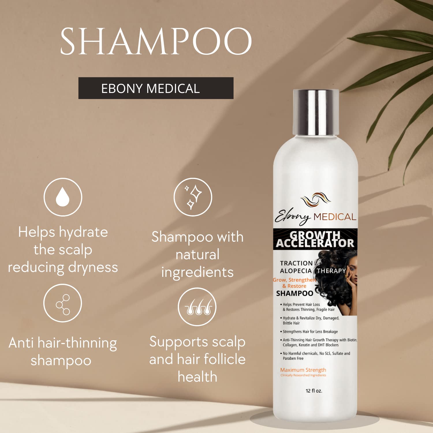 Natural Curves Ebony Shampoo – application douce sur cheveux fins améliore densité et volume.