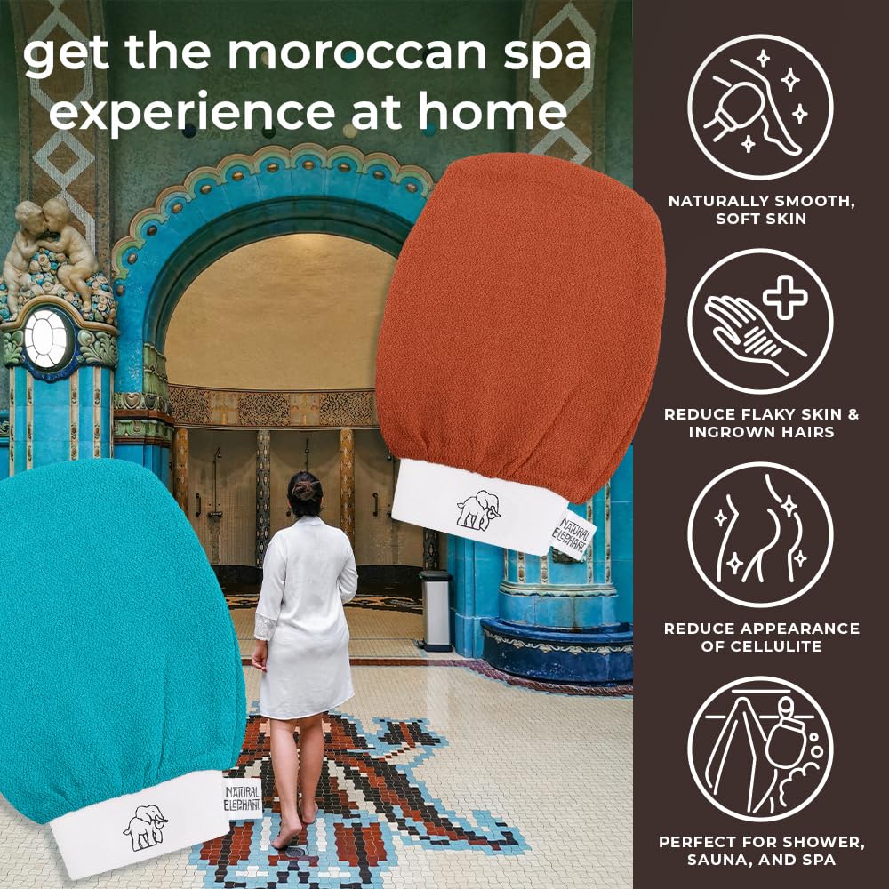 Natural Elephant gant hammam exfoliant, peau plus lisse après le rituel exfoliant.