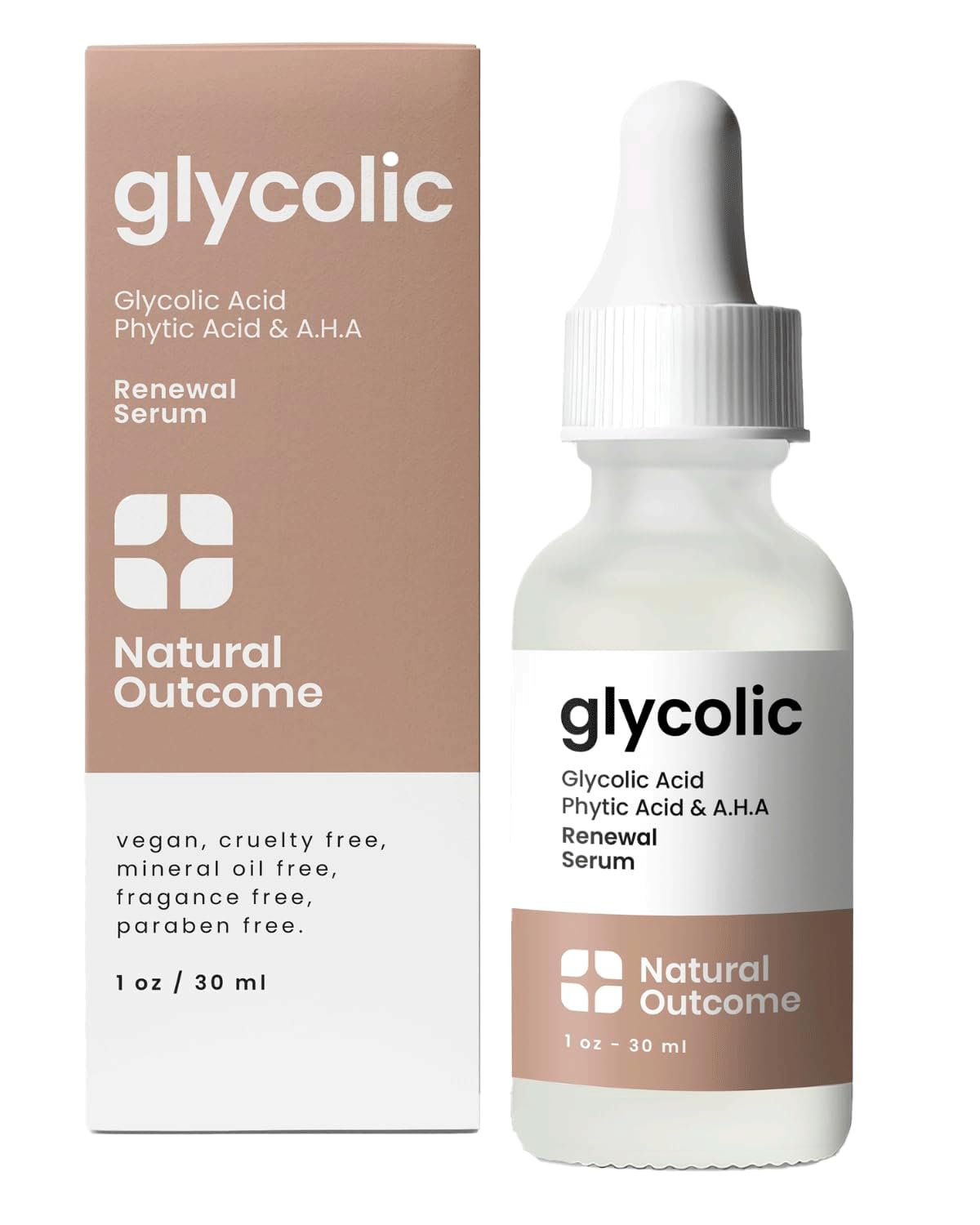 Natural Outcome: bouteille-serum glycolique 30 ml pour exfolier et renouveler la peau.
