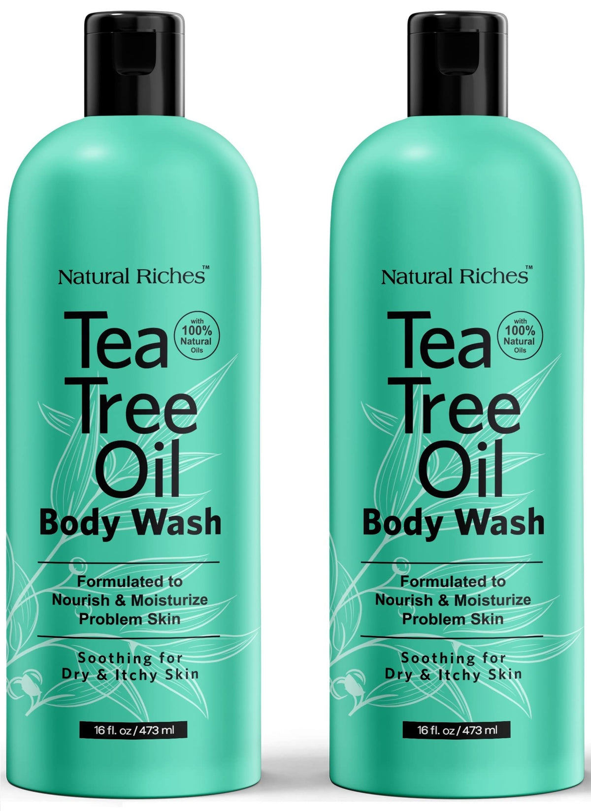 Gel douche Natural Riches, bouteille d'huile d'arbre à thé, hydratation douce.