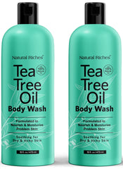 Gel douche Natural Riches, bouteille d'huile d'arbre à thé, hydratation douce.