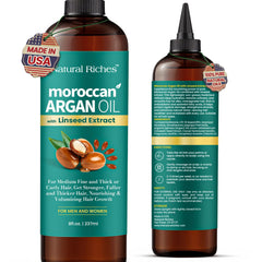 Natural Riches Huile d'Argan Marocaine dans sa bouteille, soin nourrissant pour cheveux.