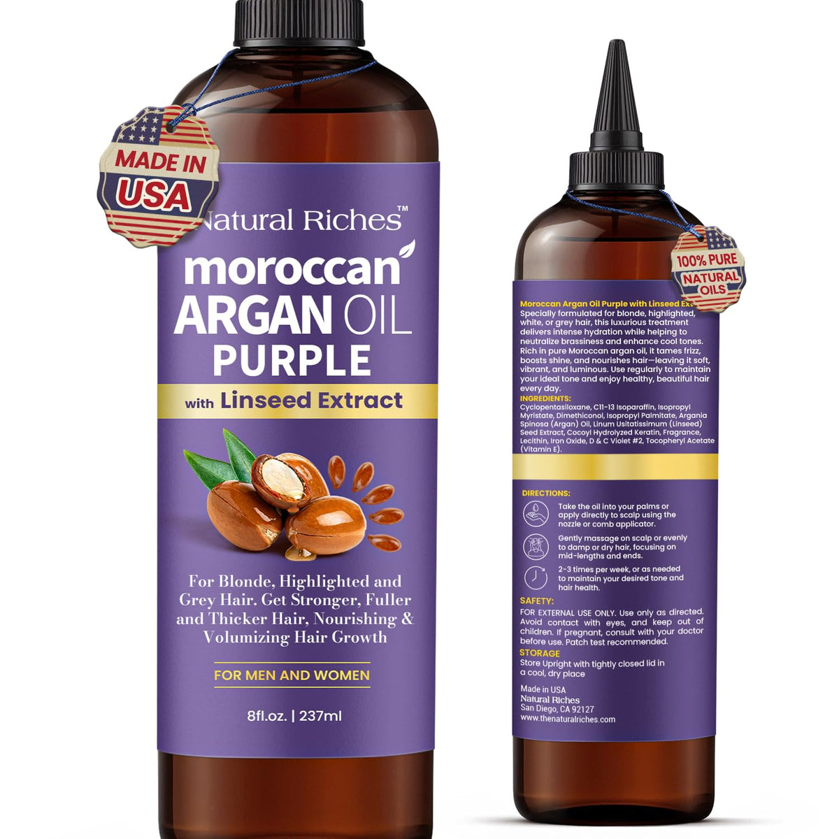 Natural Riches huile argan marocain violet bouteille pour neutraliser les tons chauds