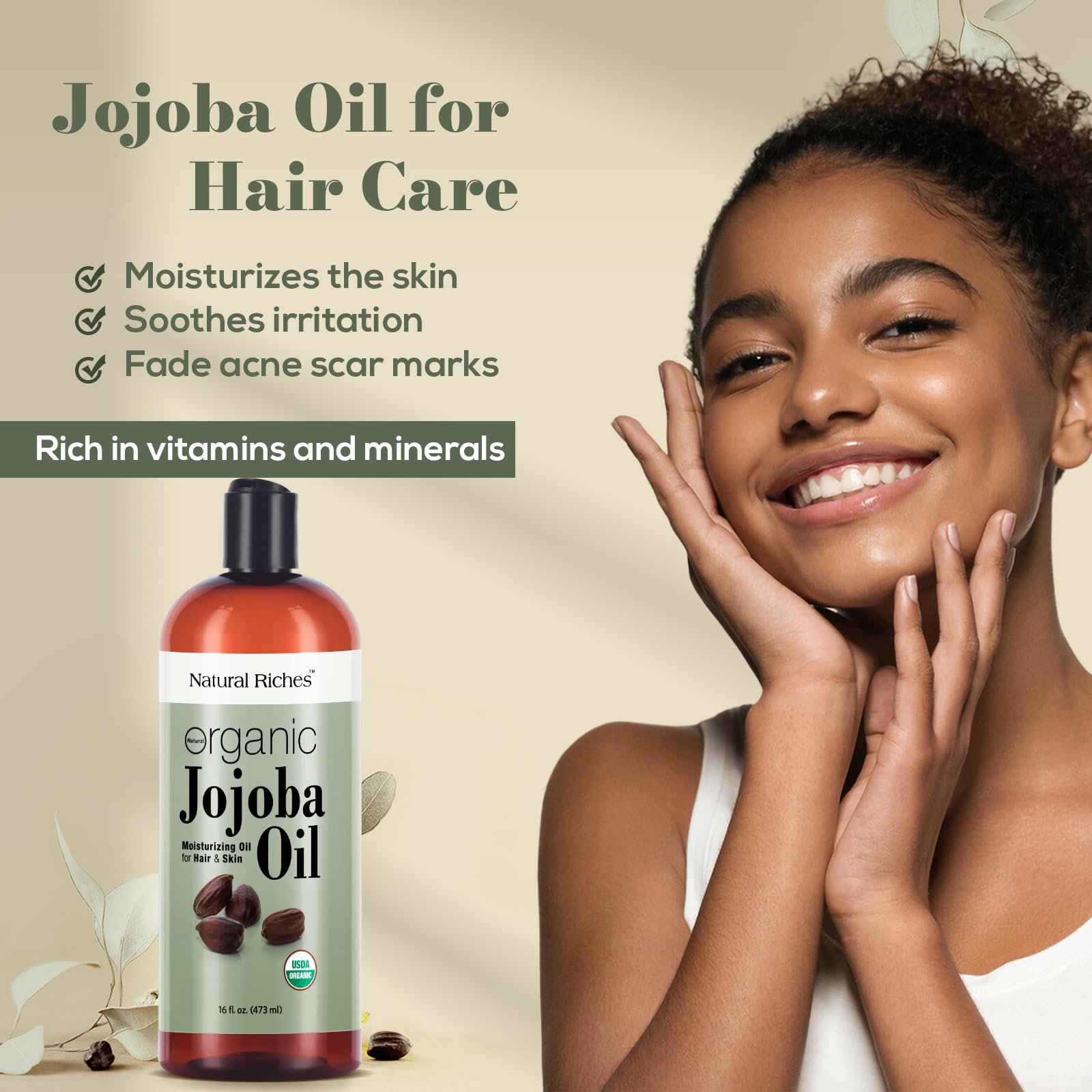 Natural Riches Jojoba Oil on the face provides light moisture without greasiness.
