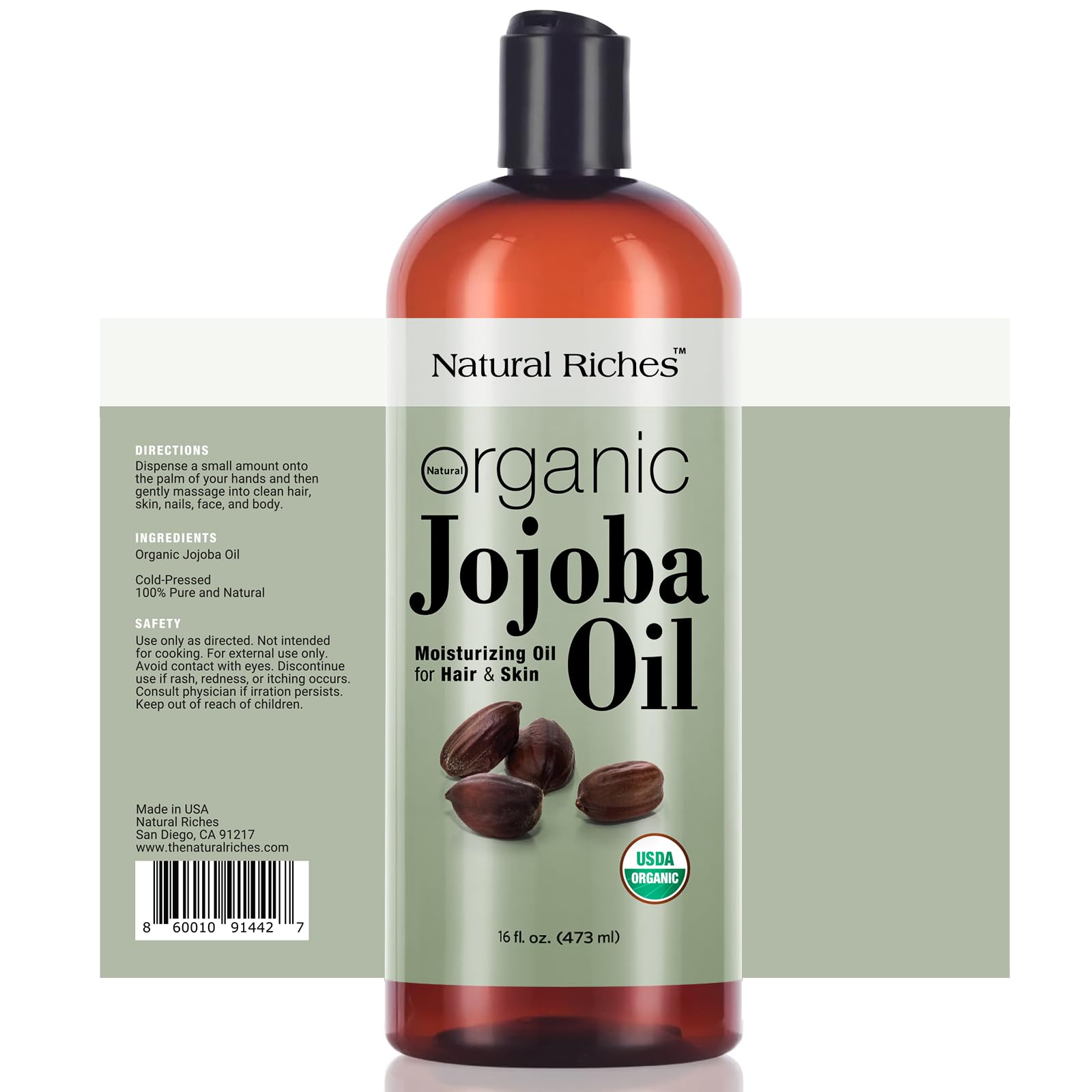 Natural Riches Jojoba Oil pour demonstrates its smooth texture ideal for quick skin absorption.