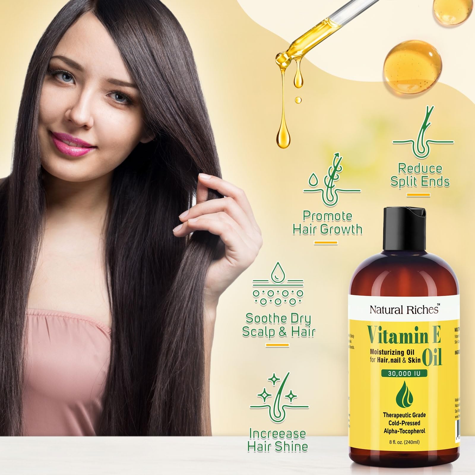 Natural Riches Vitamin E Oil on face, promoting a smooth daily routine.