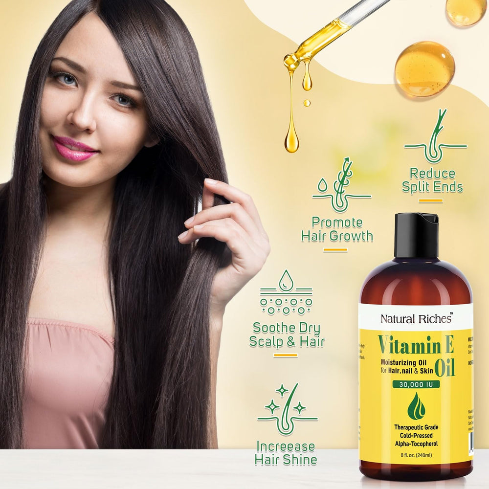 Natural Riches Vitamin E Oil on face, promoting a smooth daily routine.