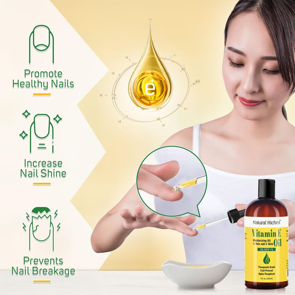 Natural Riches Vitamin E Oil for nails and cuticles, nourishing look.