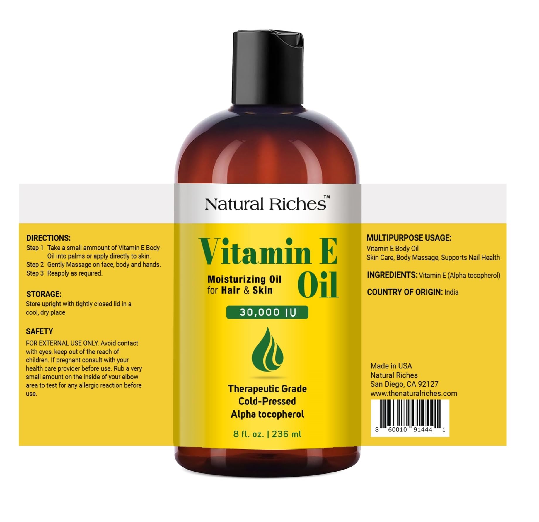 Natural Riches Vitamin E Oil texture shot emphasizes deep moisturizing feel.