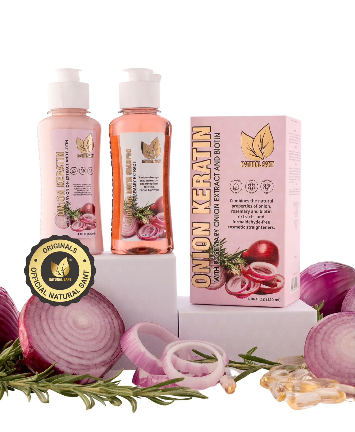 Natural sant DuoBox oignon keratine - bouteille 120ml, soin ciblé pour cheveux secs et abîmés.