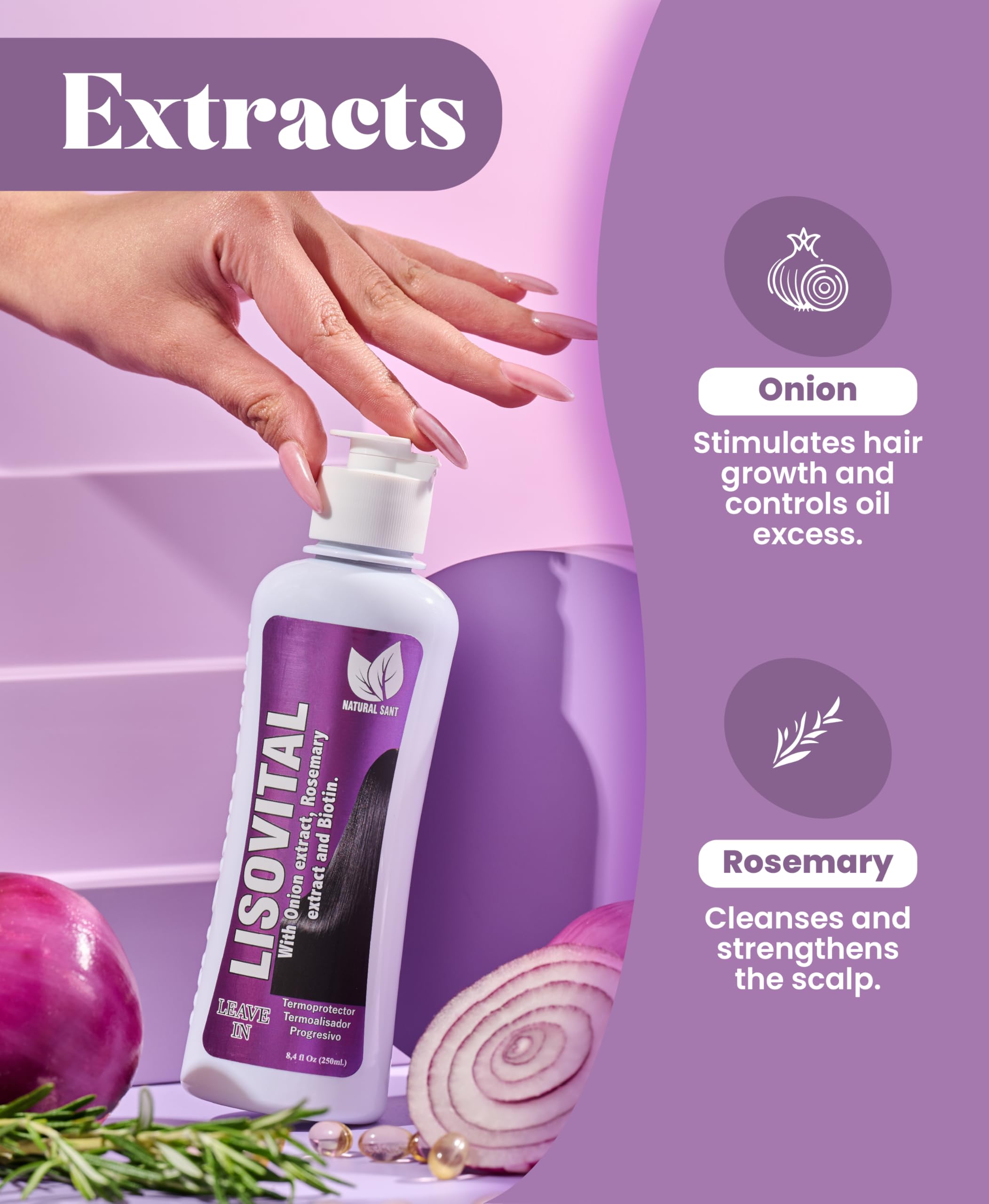 Natural Sant Liso Vital anti-frisottis, contrôle les frisottis et apporte de la brillance