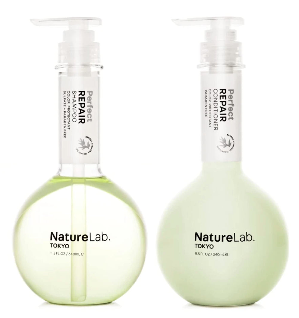 NatureLab.TOKYO Perfect Repair Shampoo flacon : réparateur profond pour cheveux abîmés et colorés.