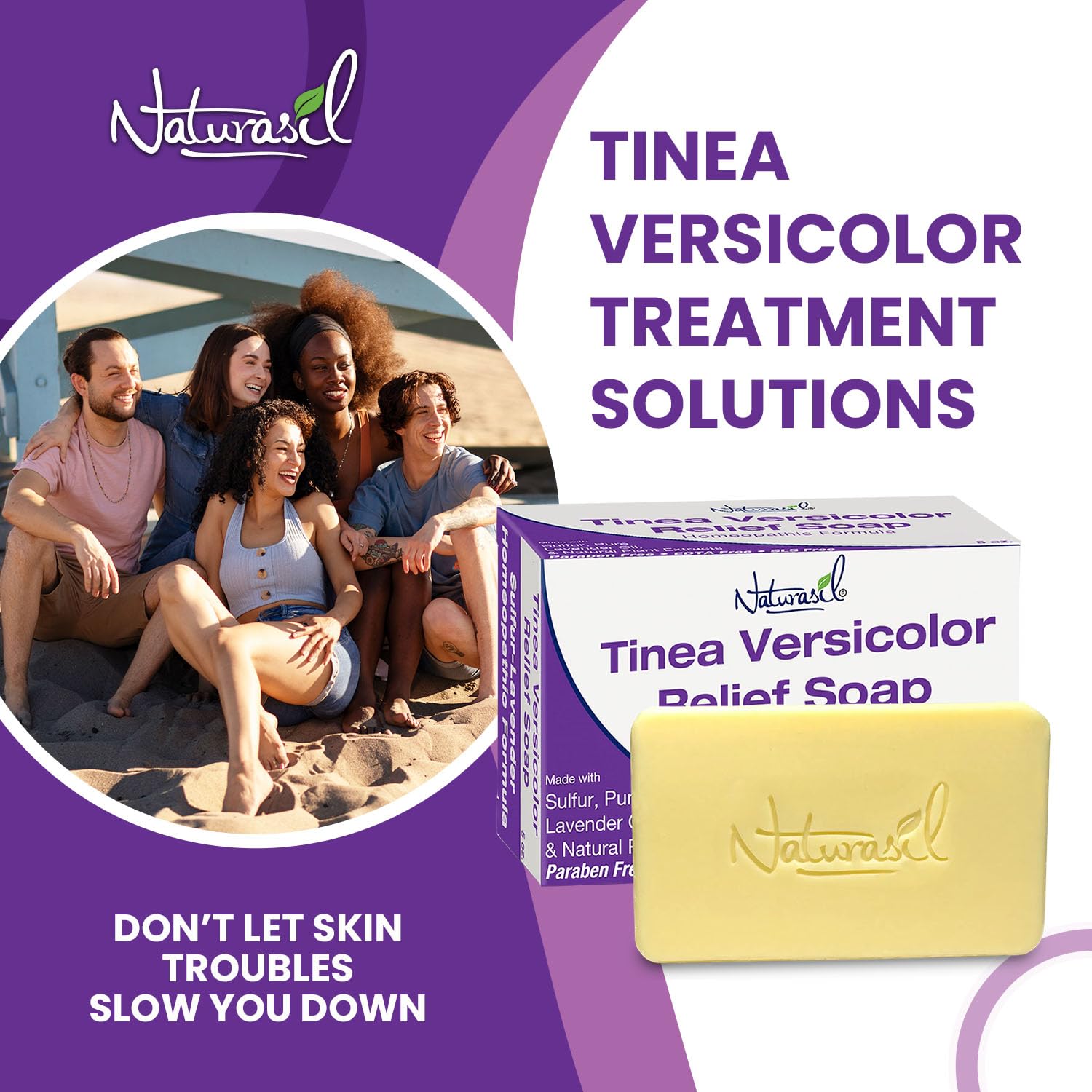 Naturasil Tinea Versicolor Savon barres – sécurité et routine douce pour la peau.
