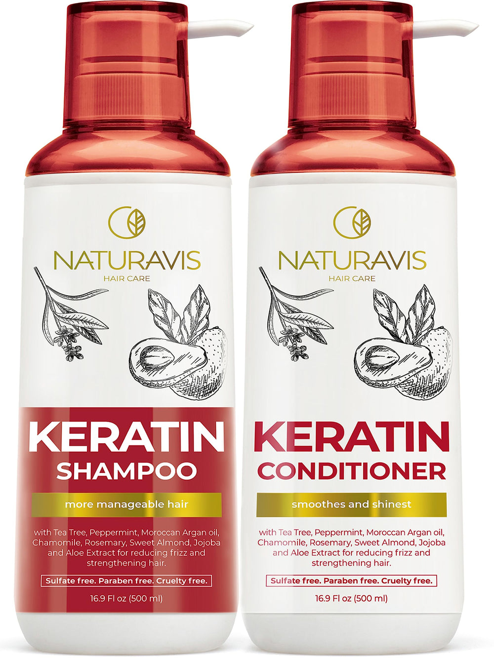 Naturavis Keratine Shampoo bouteille, douceur et démêlage facilité pour tous types de cheveux.