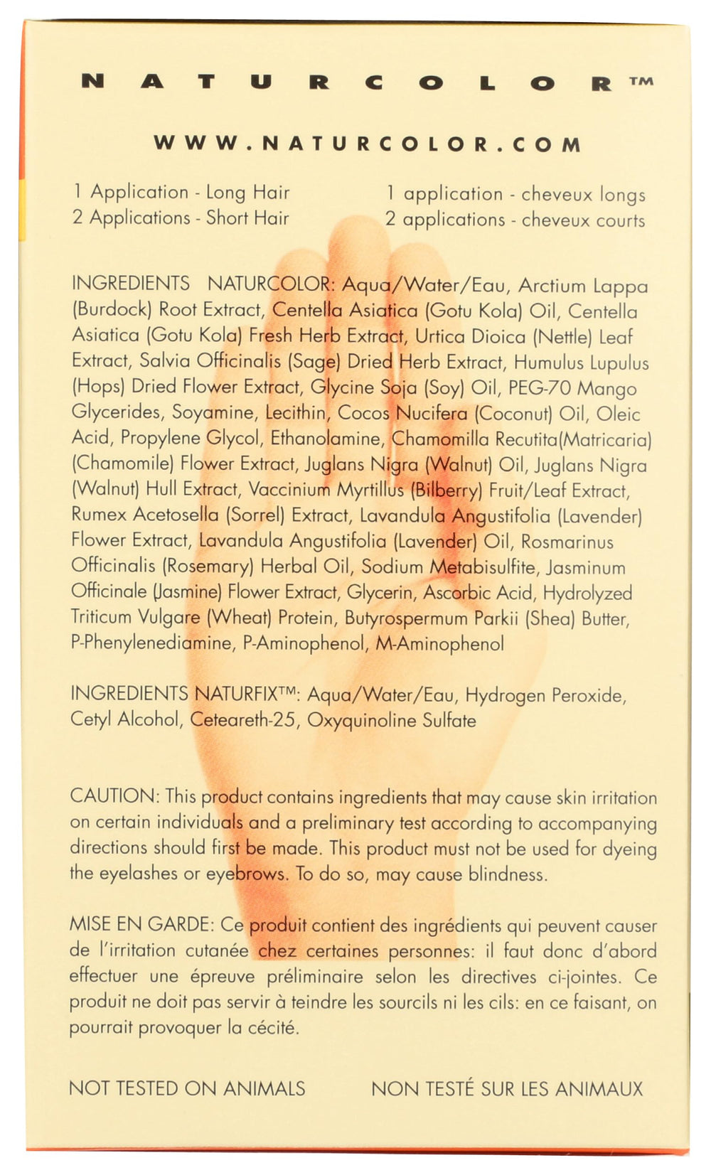 Naturcolor coloration cheveux – Sans ammoniaque, sans résorcinol et sans parabènes.