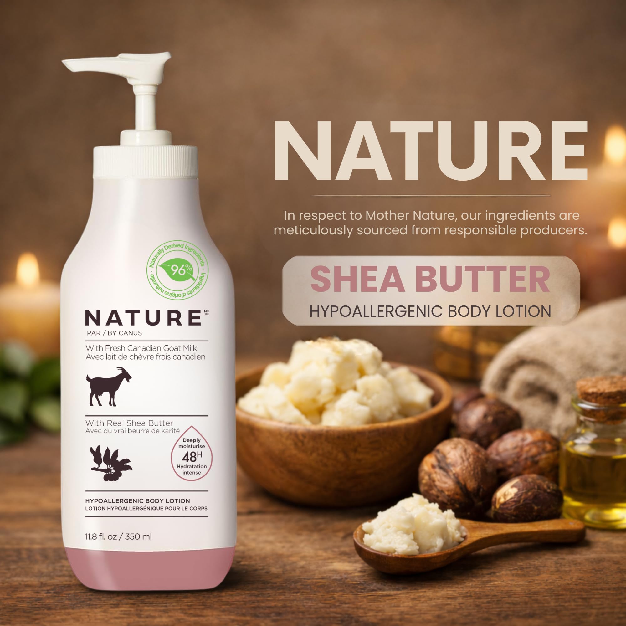 Texture crèmeuse Nature by Canus Crème Corps enveloppant la peau sans film gras.