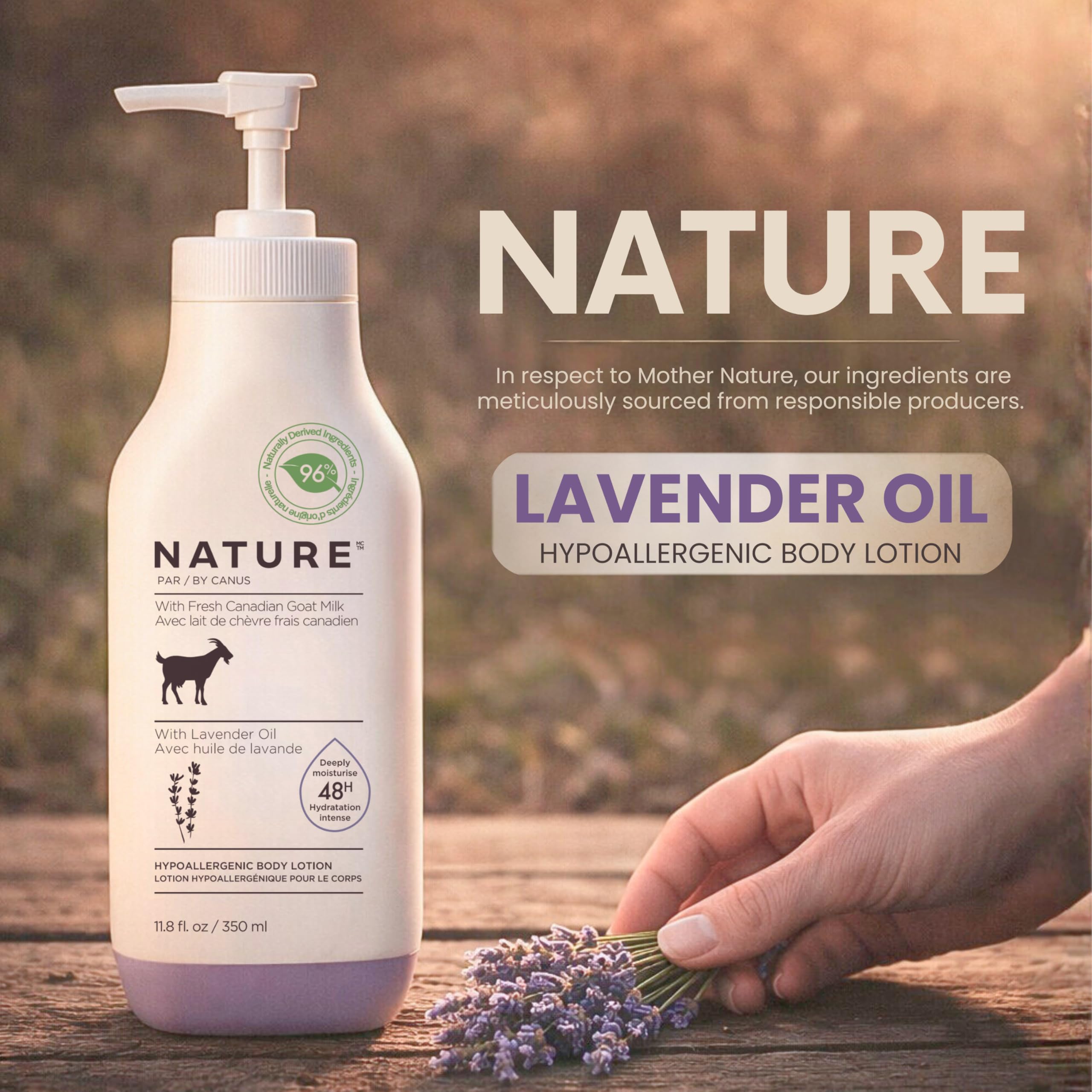 Nature by Canus — application crème lait chèvre lavande sur peau sèche.