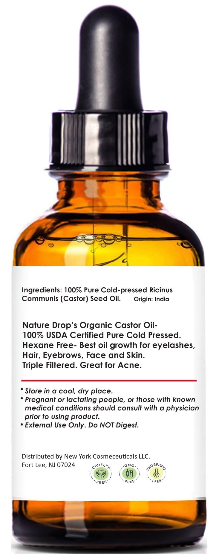 Nature Drop huile de ricin, goutteuse, application précise sur cils et sourcils.