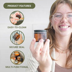Bocal ambré Nature Packaged 2 oz, ouverture large pratique pour cosmétiques.