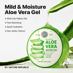 Nature Republic Aloe Vera Watery Gel texture close-up reveals light, fast-absorbing moisture.
