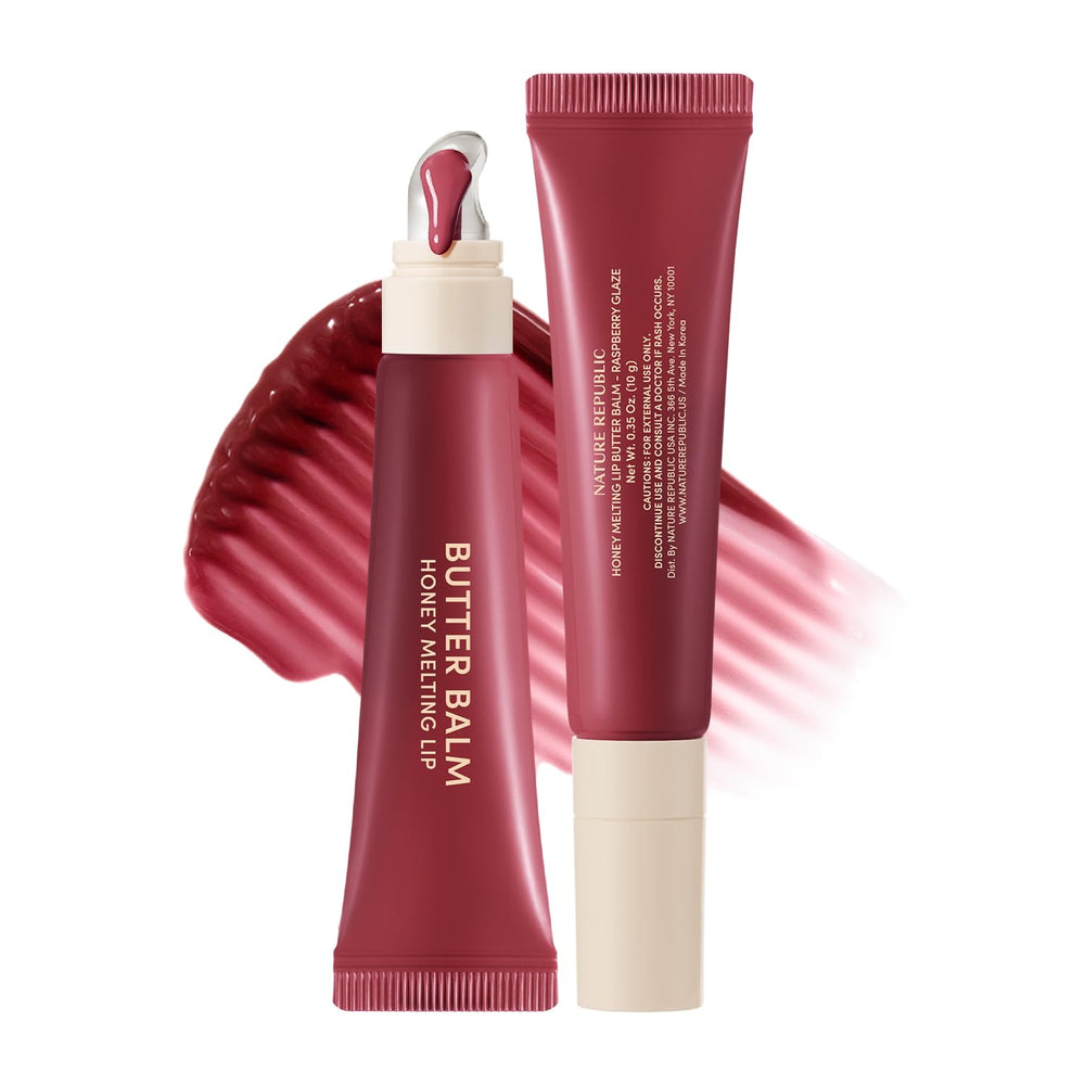 Nature Republic baume lèvres teinté miel fondant, embout silicone pour une application précise.