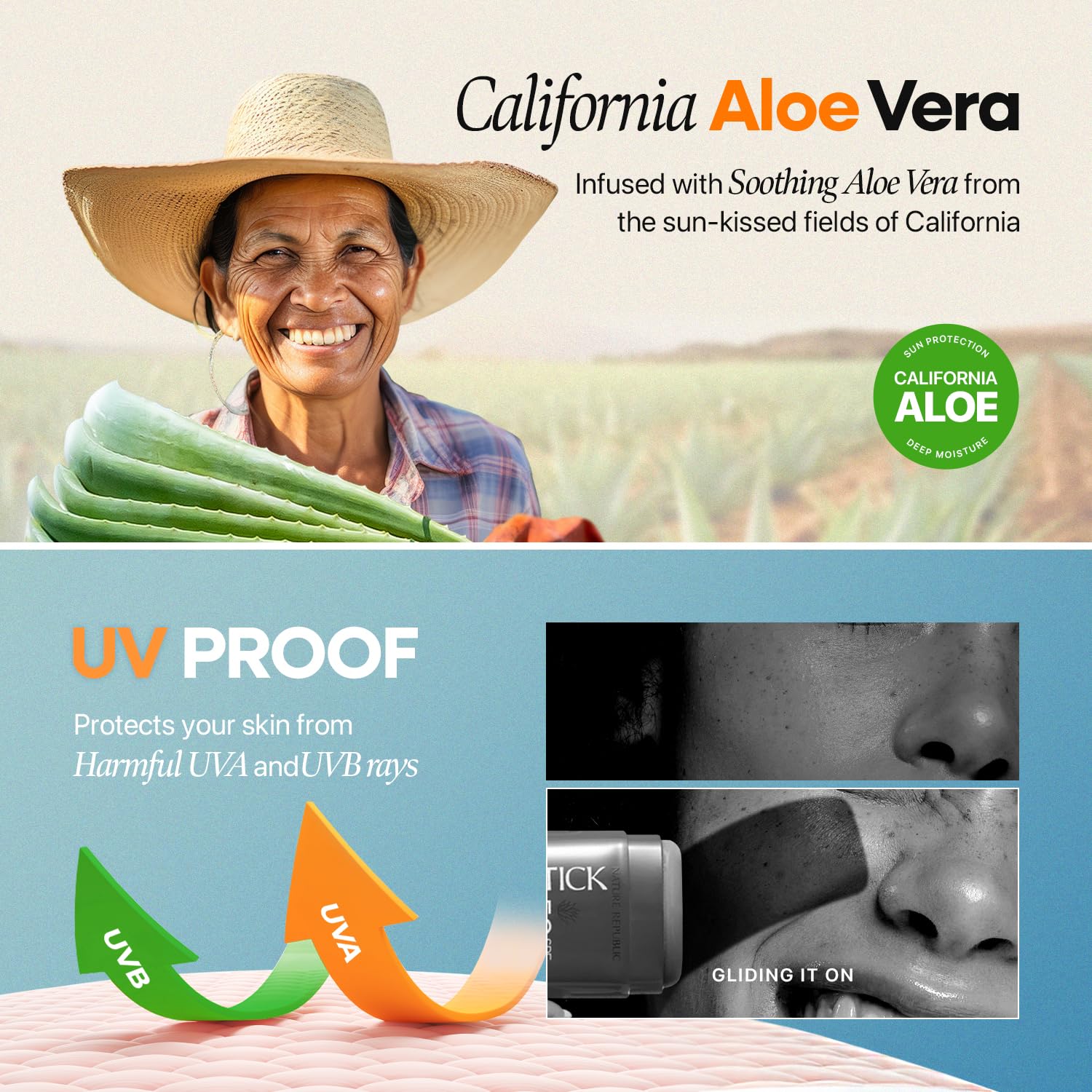 Nature Republic California Aloe Stick solaire utilisation quotidienne, protection portable