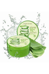 Nature Republic Gel Aloe Vera 92% en bouteille 312 ml, hydratation rapide sans film collant.
