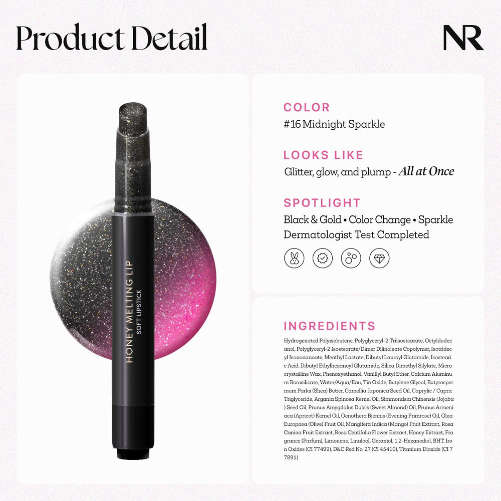 Nature Republic Honey Melting Lip Glitter contient extrait de miel pour nourrir sans lourdeur.