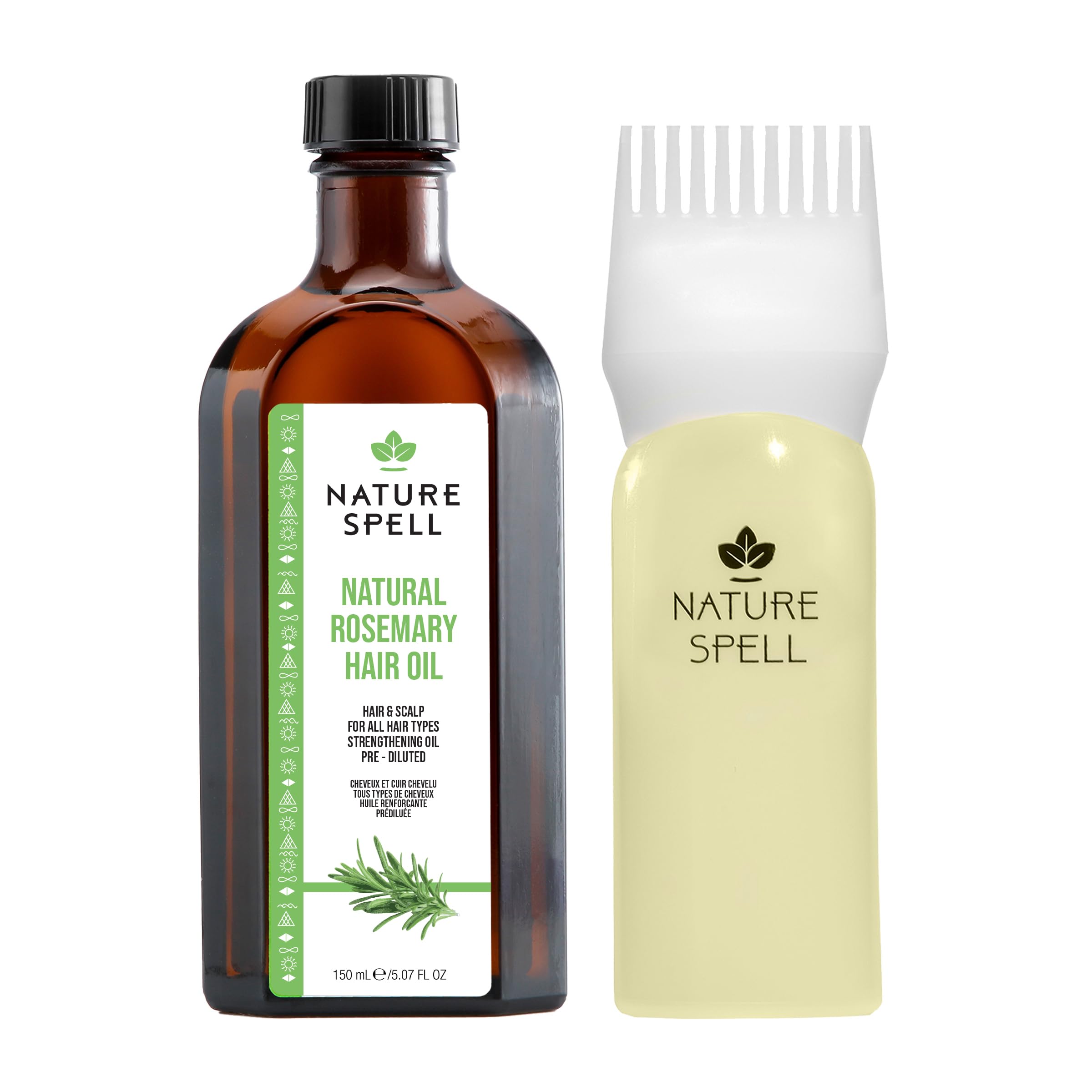 Nature Spell huile romarin: bouteille avec applicateur-peigne prêt à l’emploi.