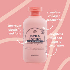 Nature Spell Tone & Tighten, gel douche sans SLS pour peau douce.