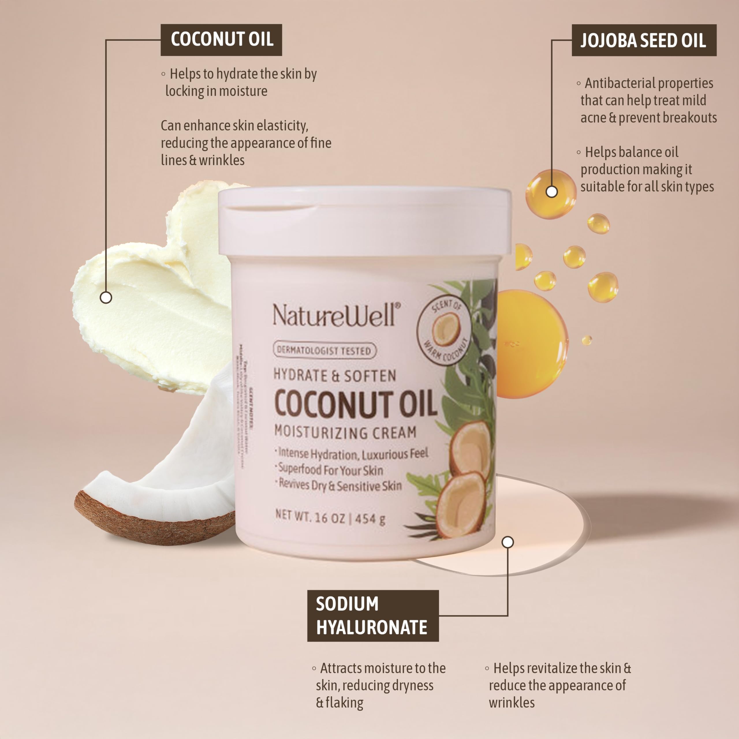 NATURE WELL Hydrate & Soften crème coco pour les mains, protège et adoucit au quotidien.