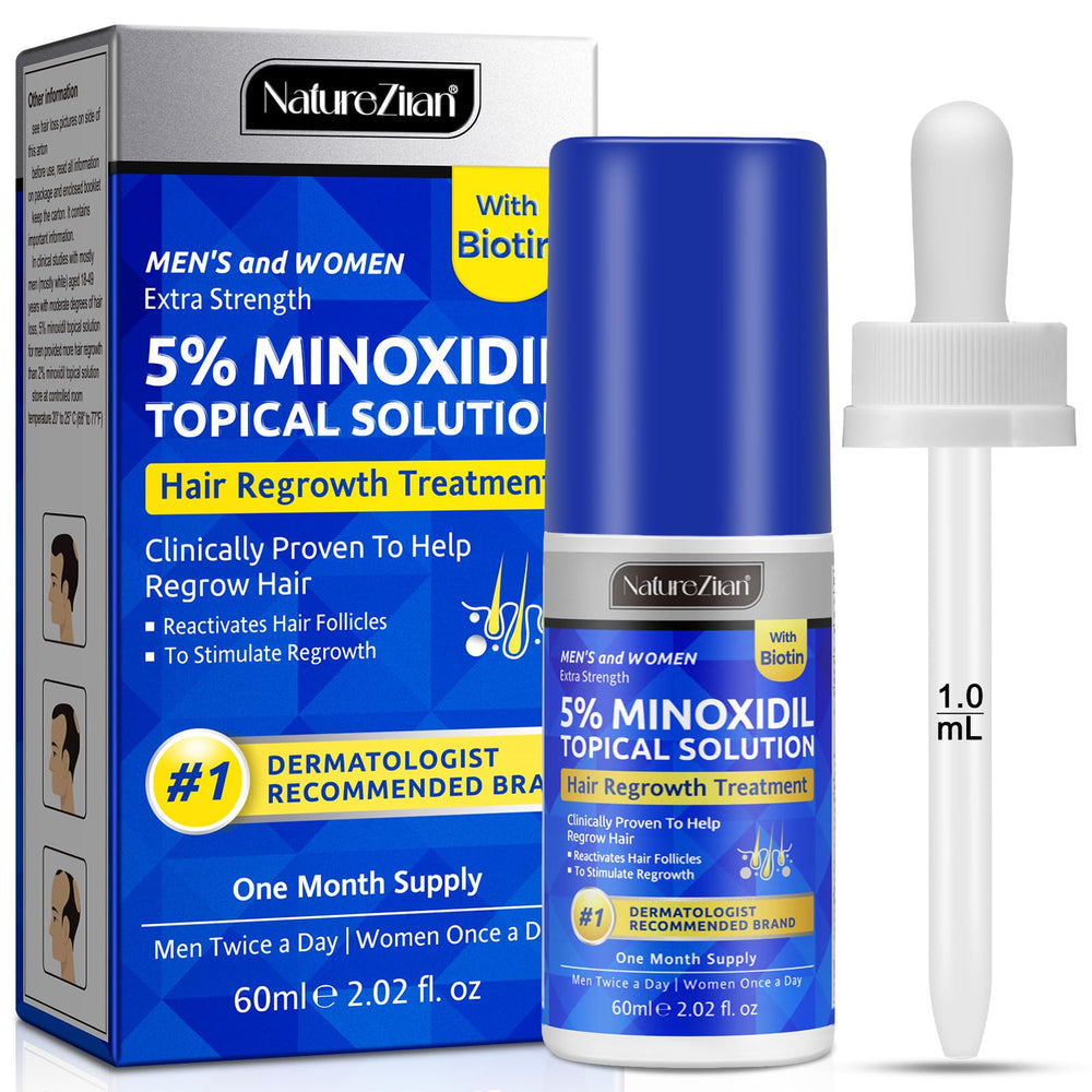 Nature Ziran Minoxidil 5% : bouteille pour application précise du cuir chevelu.