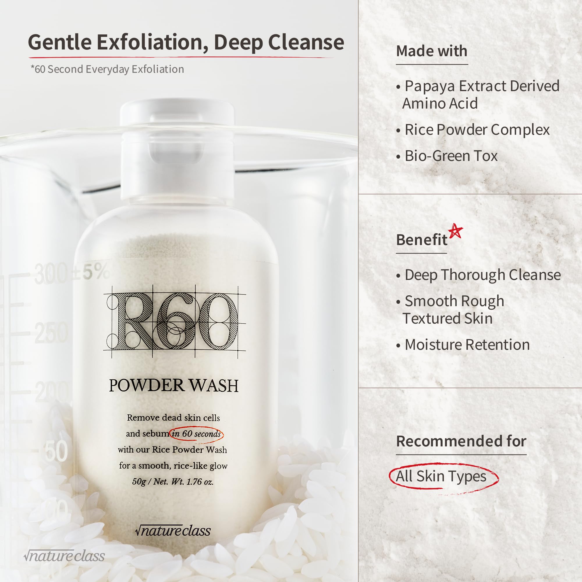 NATURECLASS R60 Exfoliant-poudre-riz: exfoliation légère et teint plus uniforme