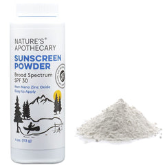 NATURE'S APOTHECARY – étiquette affichant SPF 30 et formulation naturelle.
