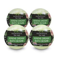 Nature's Beauty Eucalyptus & Tea Tree bath bomb 4-pack pack-shot promotes at-home spa indulgence.