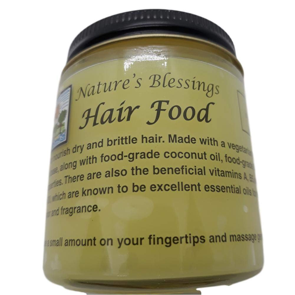 Nature's Blessing Hair Food, bouteille, soin capillaire naturel nourrissant pour cheveux secs.