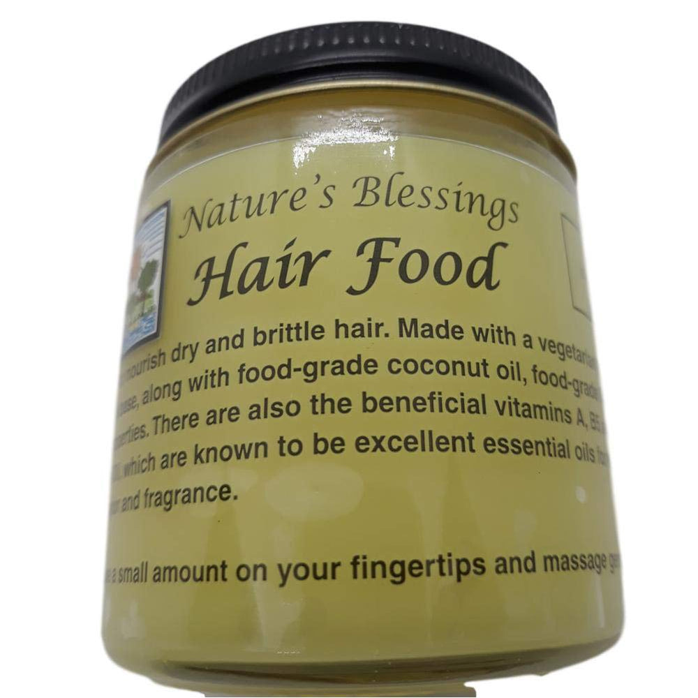 Nature's Blessing Hair Food, bouteille, soin capillaire naturel nourrissant pour cheveux secs.