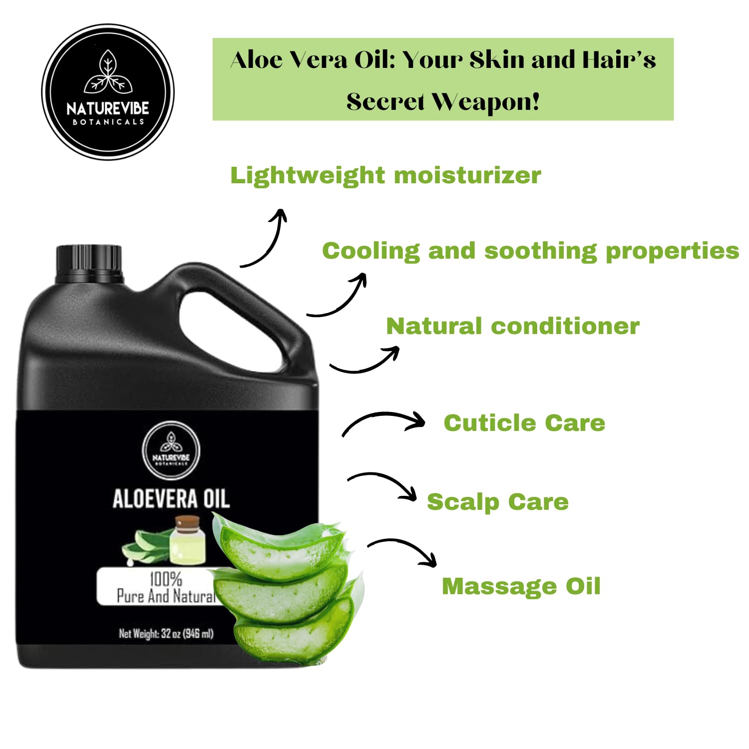 Naturevibe Botanicals Aloe Vera Oil, hydratation du corps et soin nourrissant