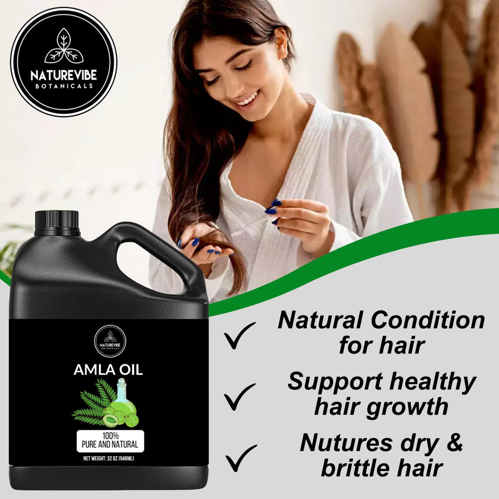 Naturevibe Botanicals Amla Oil utilisation cheveux pour nourrir et hydrater
