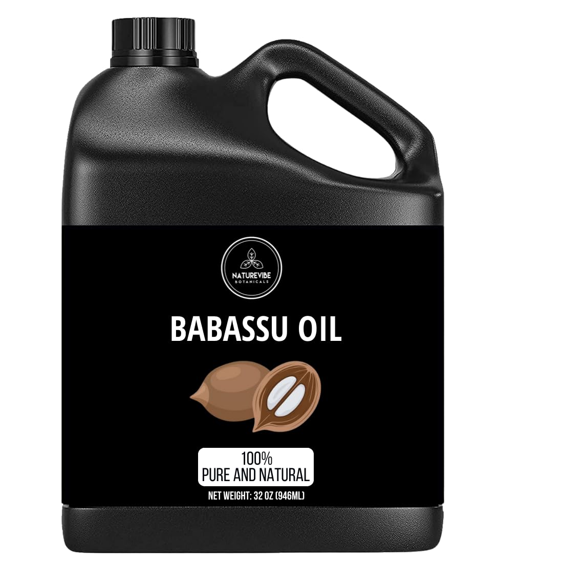 Naturevibe Botanicals Babassu Oil 32oz glass jar for premium skin care.