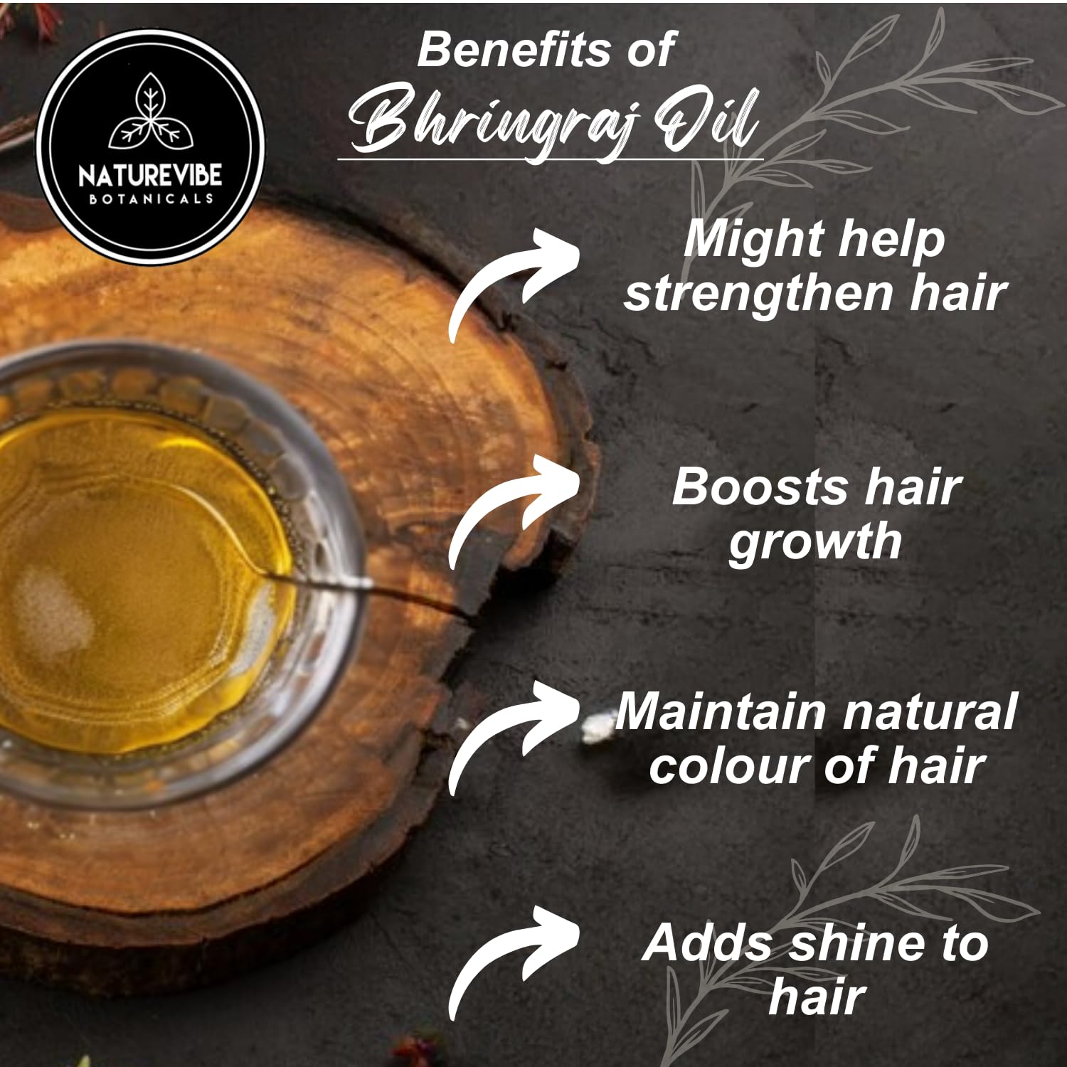 Naturevibe Botanicals Bhringraj huile — application massage capillaire pour stimuler le cuir chevelu.
