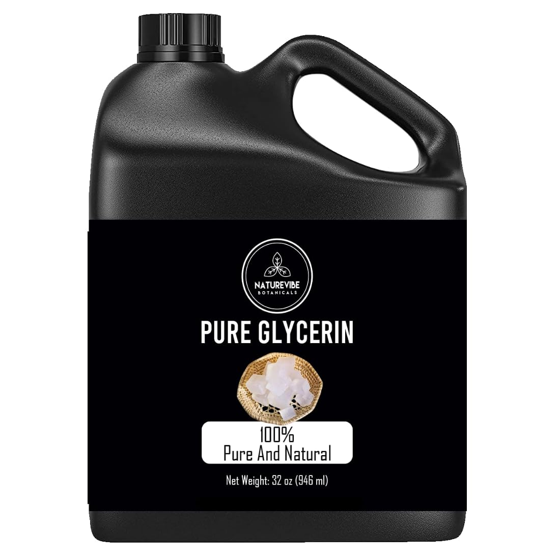 Glycérine Naturevibe Botanicals, bouteille 32oz, hydratation douce pour peau.