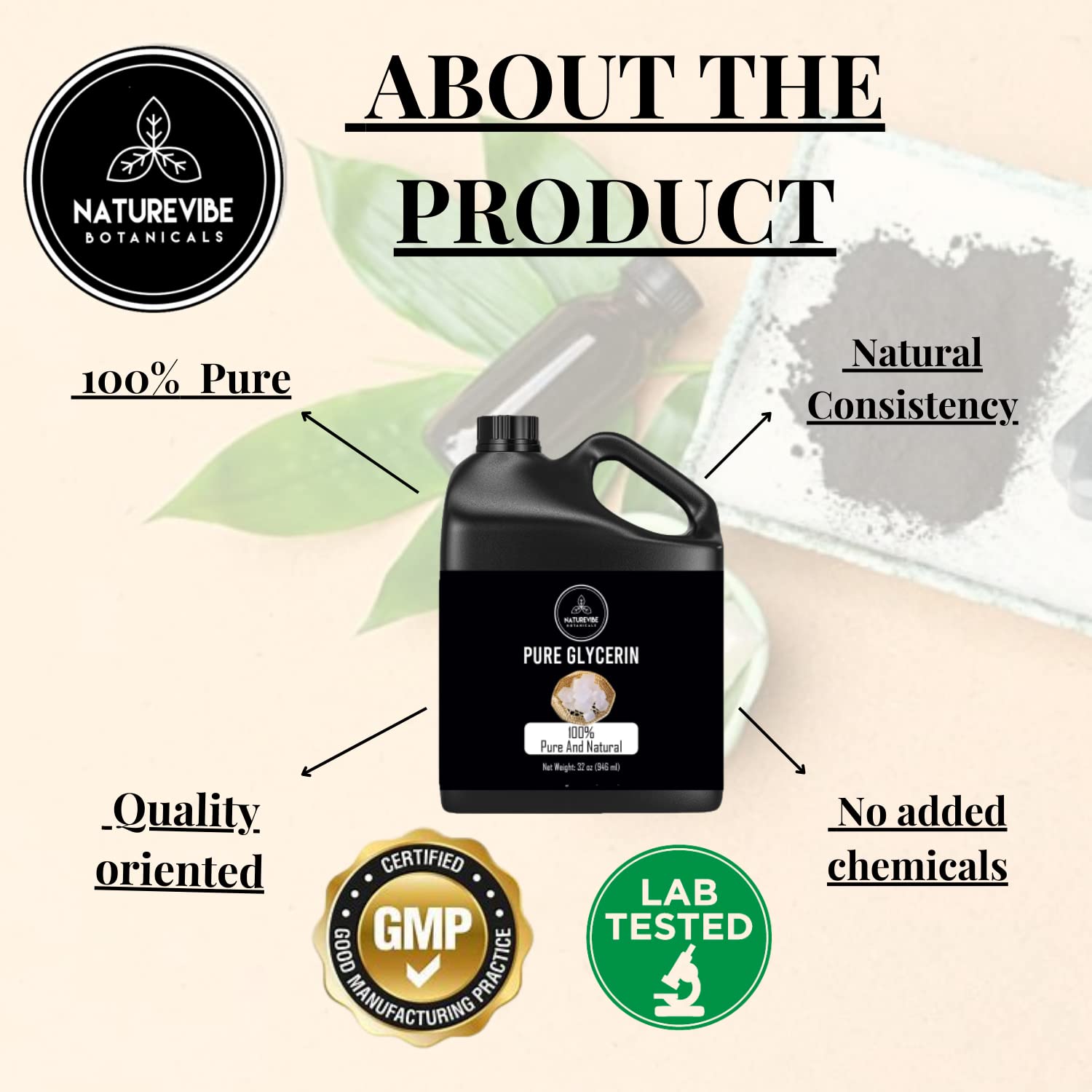 Glycérine Naturevibe Botanicals, humectant naturel pour peaux sèches.