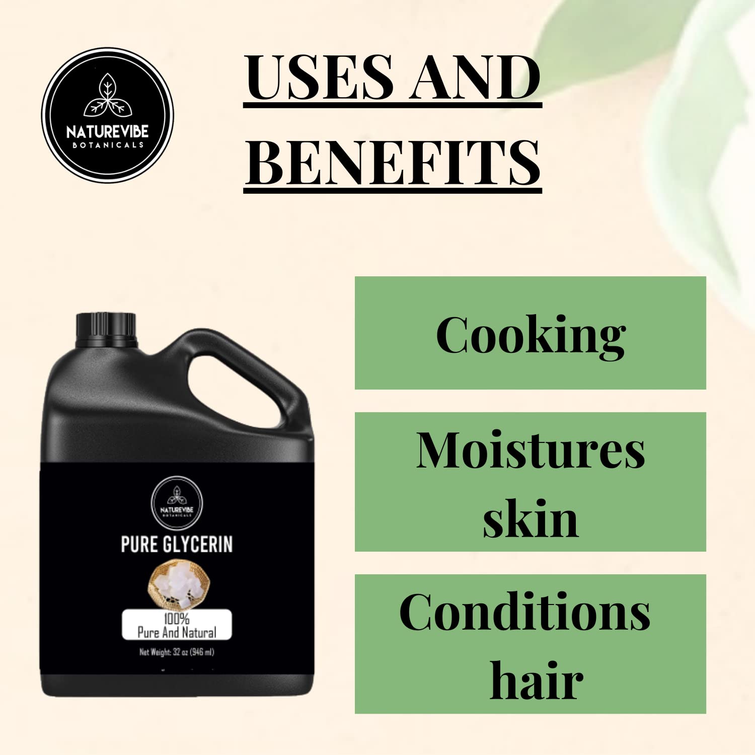 Glycérine Naturevibe Botanicals, pureté naturelle et qualité élevée.
